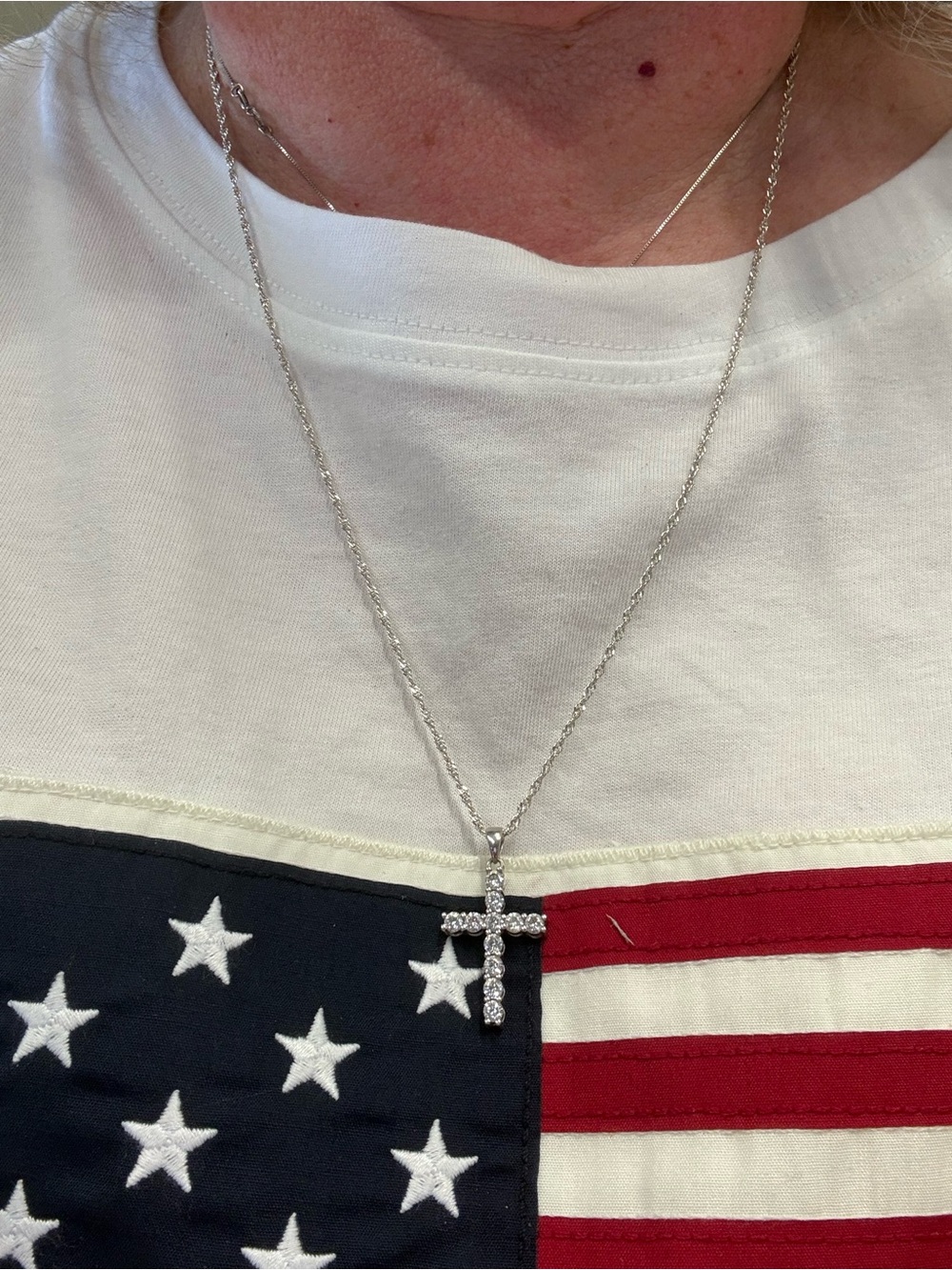 Sterling Silver Cross Pendant Necklace with Clear Stones - Sterling Silver